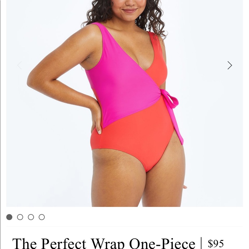 summersalt Two-Tone Wrap One-Piece Swimsuit in Pink and Coral